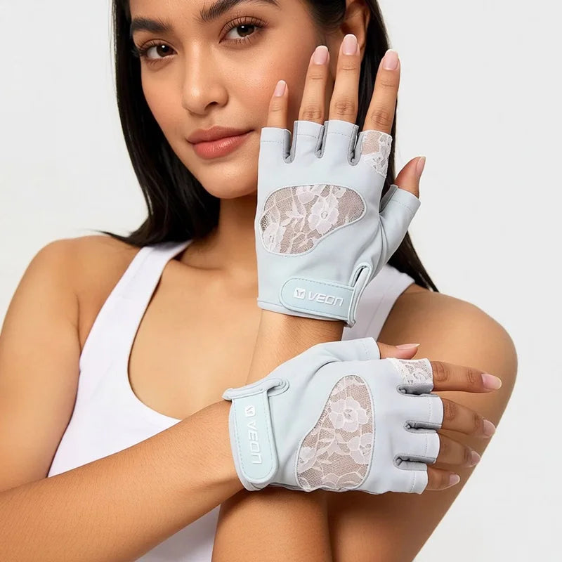 Women's Lace Fitness Gloves Breathable Anti-Slip Workout Gloves for Weight Lifting Training Exercise Sports Half Finger Gloves