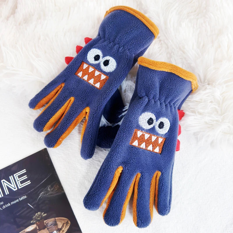 Children's warm gloves for boys, students and kids, suitable for winter cycling and outdoor activities. Fleece-lined and made of