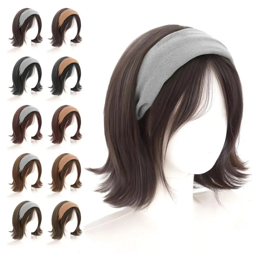Headband Wigs Short Straight Bob for Women Half Wigs Synthetic Hair for Cosplay Party Daily Use Synthetic Women Elegant Solid