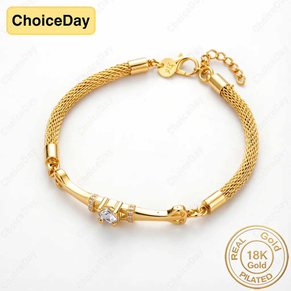 18K Gold Plated Exquisitely Woven Zirconia Bracelet for Women - Fashionable Engagement Jewelry Gift Accessories