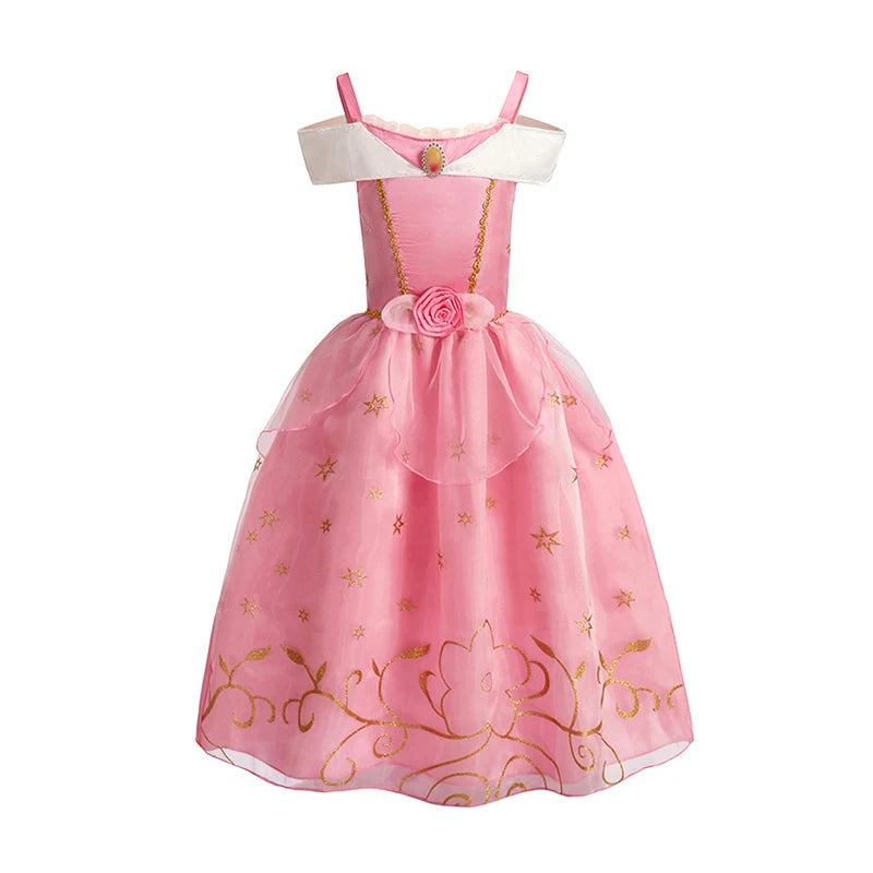Kids Girls Fairytale Princess Fancy Dress Pink Embroidered Tulle Cosplay Outfit for Halloween Carnival Birthday Daily Wear