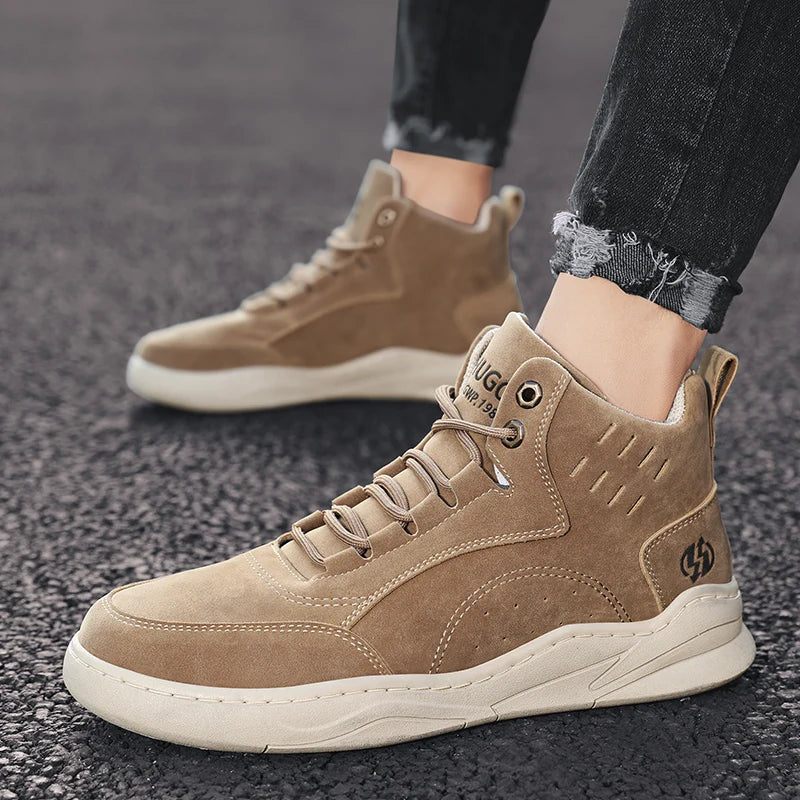 2026Men's Shoes Fashion Outdoor Casual Shoes Men's High Top Sneakers Lace Up Ankle Boots Mens Motorcycle Boots Botas Para Hombre
