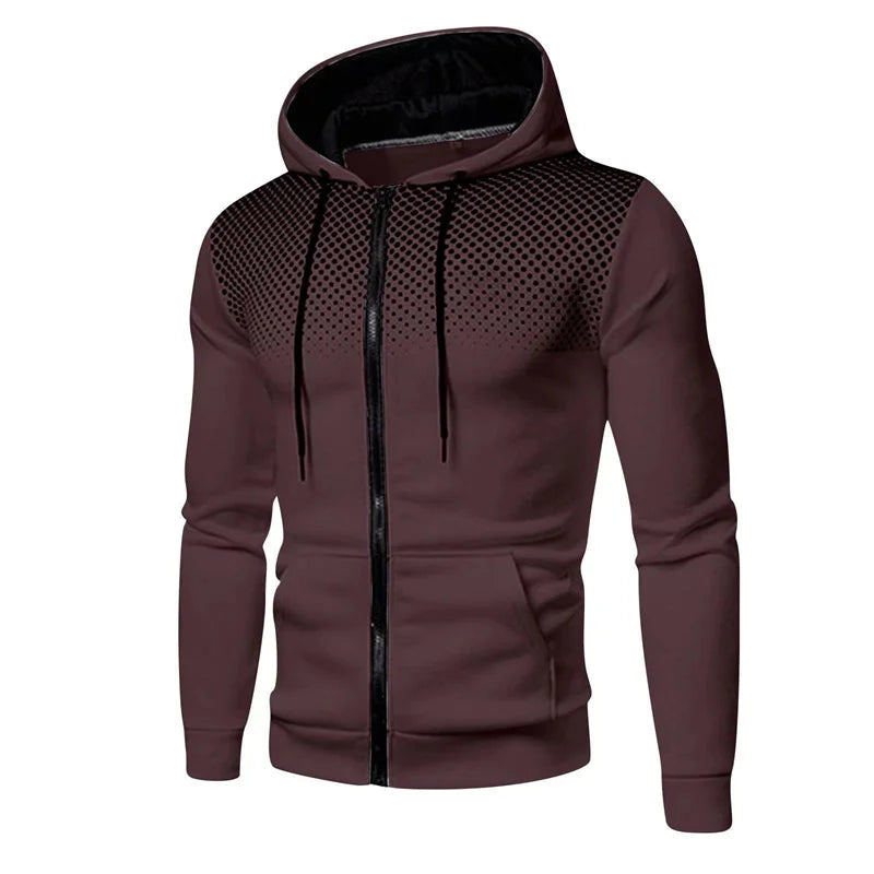 Men's Zip Up Hoodie wave point Print Hooded Sweatshirt Outdoor Casual Slim Fit Men Spring Autumn Zipper cardigan Hoodie men tops