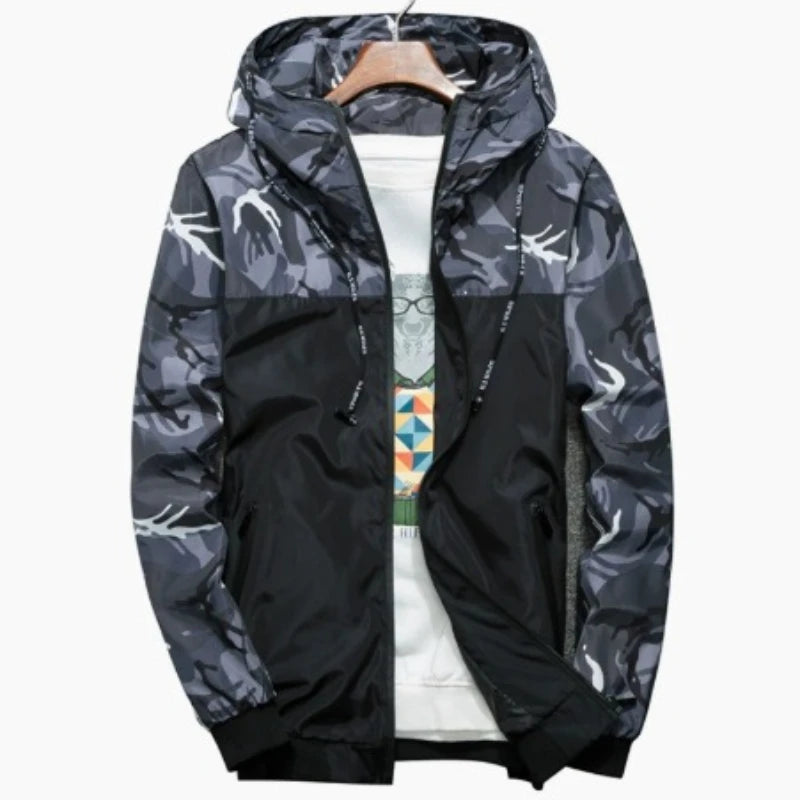 Men's Jackets Spring Hooded Printing Camouflage Windbreaker Zip Lightweight Jackets Slim Crop Fashion Design on The Back Coats