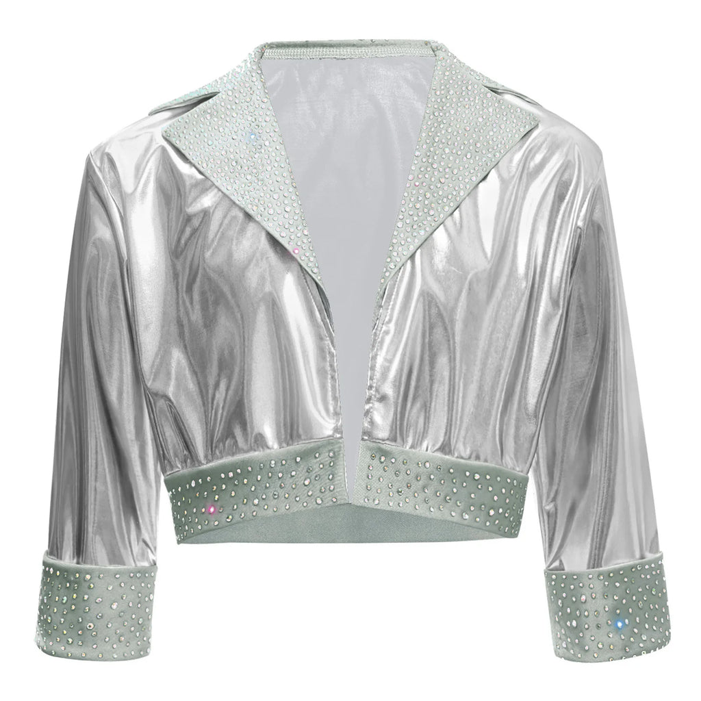 Kids Girls Sequin Jackets 6-16 Children Baseball Coat Outerwear Disco Performance Jazz Dance Costume Party Fashion Streetwear