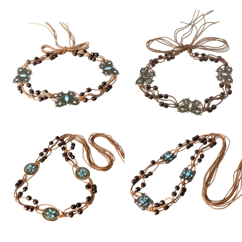 Women Belt Braided Style Woven Tassel Belt Knot Decorated Waist Chain Boho Girls Waist Thin Rope Waistbands Dress Accessories