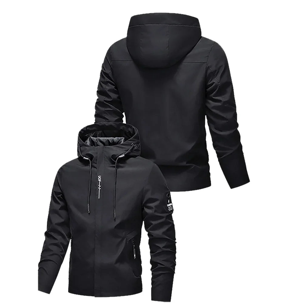 Men's Hooded Jacket, All-Season Windproof Jacket Suitable for Outdoor, Motorcycle, Travel, Leisure - Fashionable Sports Jacket