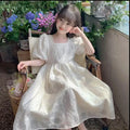 Kids Dresses Teenage White Wedding Party Lace Girl Dress Puff Sleeve Children Carnival Spring Autumn 4 6 7 9 10 12 Years Clothes