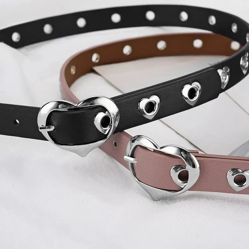 Children's Belt Fashion Heart Shaped Buckle Girls' Belt Student Thin Belt Cute Boys' Belt PU Belt School Supplies Teenager Belts