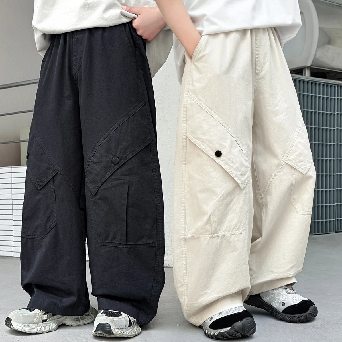 Kids Pants & Summer New Korean Solid Color Loose Cargo Pants for Boys Hip Hop Baby Cotton Wide-leg Pants Ages 3 5 6 7 8 9 12 14Y