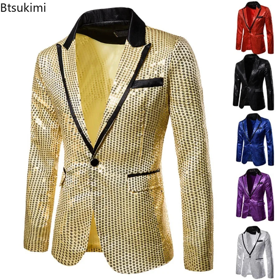 New Men's Dress Suit Round Sequin Boutique Casual Suit Jacket Men Wedding Stage Performance Costume Bar Nightclub Host Suit Tops