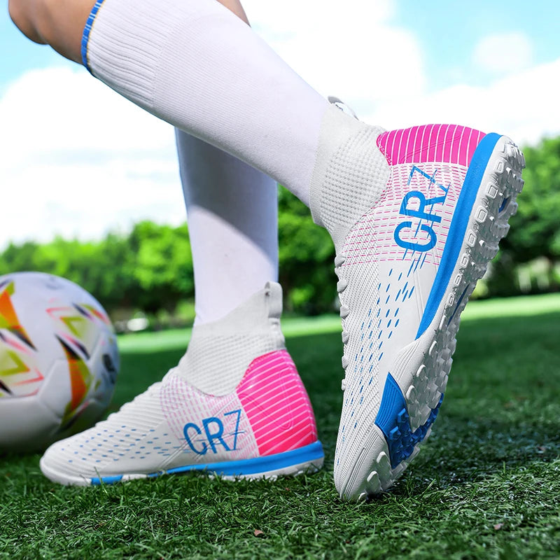 Unisex High Top Soccer Shoes Autumn Kids Teenager Turf And Firm Ground Cleats For Amateur Match Daily Football Training Outdoor