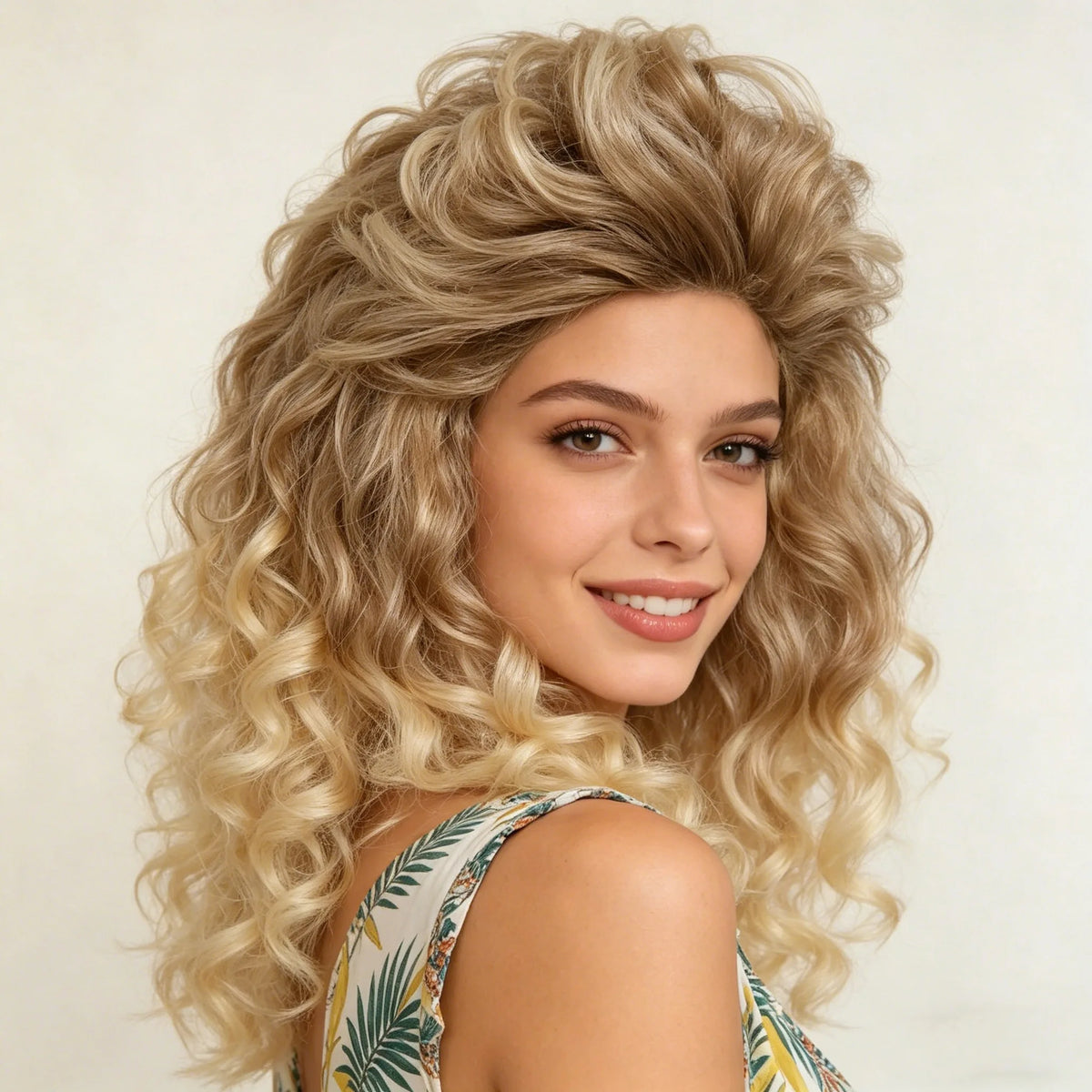 Synthetic Blonde Big Curly Wig  for Women 80s Hippie Rocking 70s 90s Theme Party, Classic Fashion Retro Elegant Princess Wig