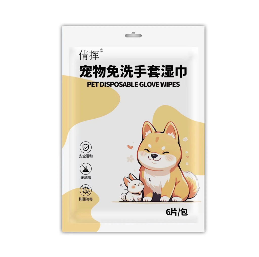 Disposable Pet Grooming Glove for Cats  Dogs Pet Cleaning Glove 6 Pieces Per Pack Shower Deodorizing Wipes Pet Cleaning Supplies