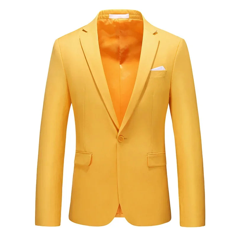 Green Men's Suit Jacket, Single Button V-neck Dress Coat, Fashion Men Slim Blazer, Suitable for All Seasons Terno Masculino