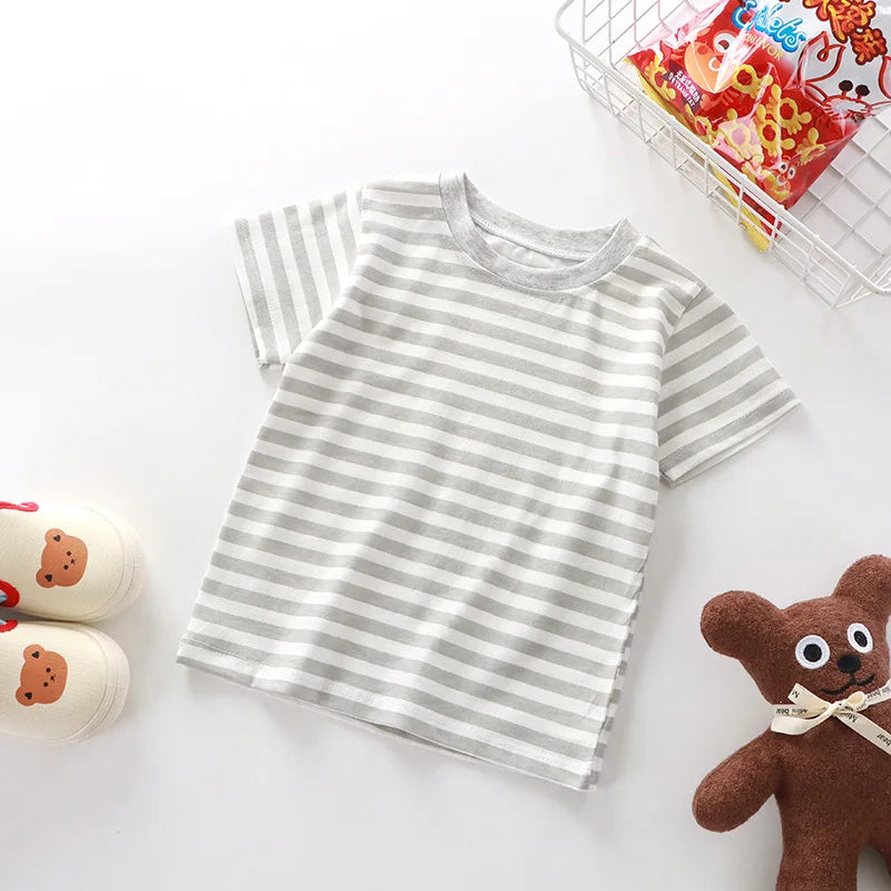 1pcs Kid 100% Cotton Short Sleeve T-shirt Summer Baby Comfortable Clothes Boys Girls Stripe Tee Children Breathable Leisure Tops