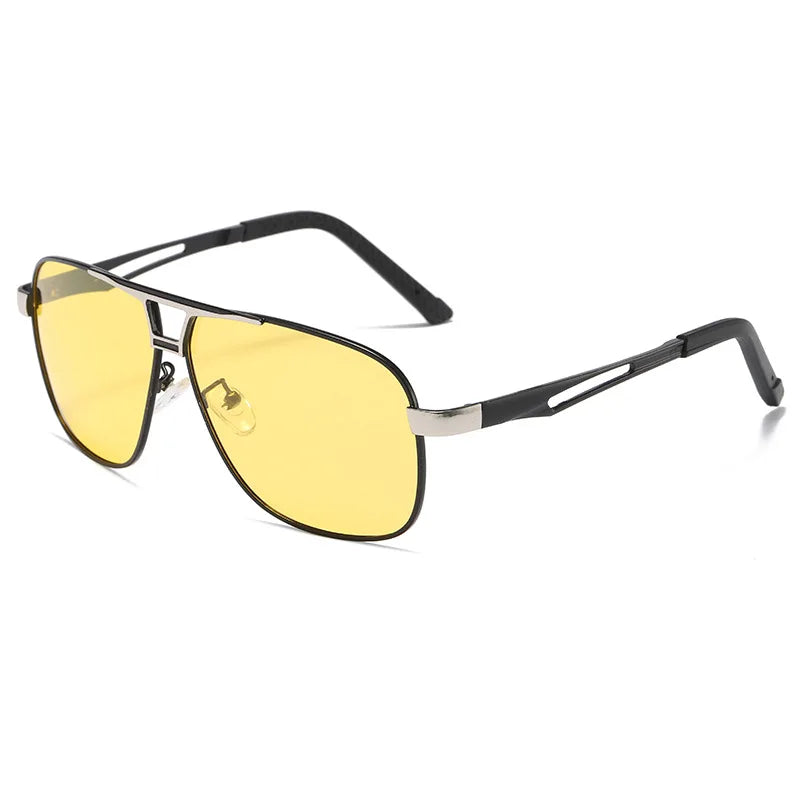 Night Vision Driving Glasses for Men Fashion Double Beams Sunglasses Male Metal Frame Day and Night Polarized Googles UV400