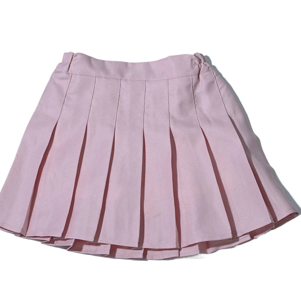 Children Summer Skirts With Shorts Kids A Line High Waist Mini Dress Girls Black White Red Pleated Skirt Student Uniform Skirts