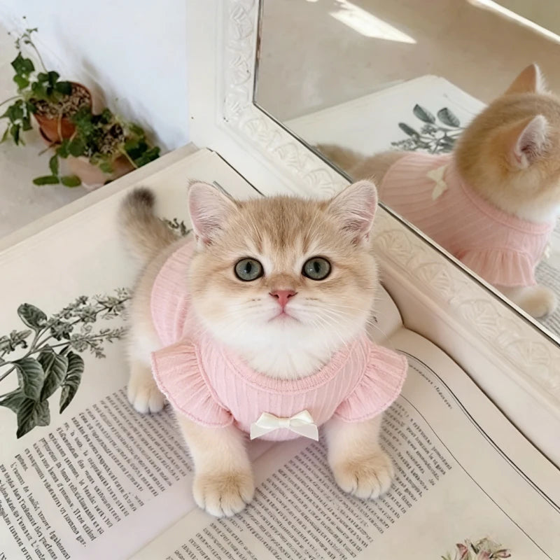 Adorable Dog Vest with Bowknot Summer Breathable 2-Leg Pet Clothes Teddy Cat Apparel Lightweight Tank Top Puppy Clothing