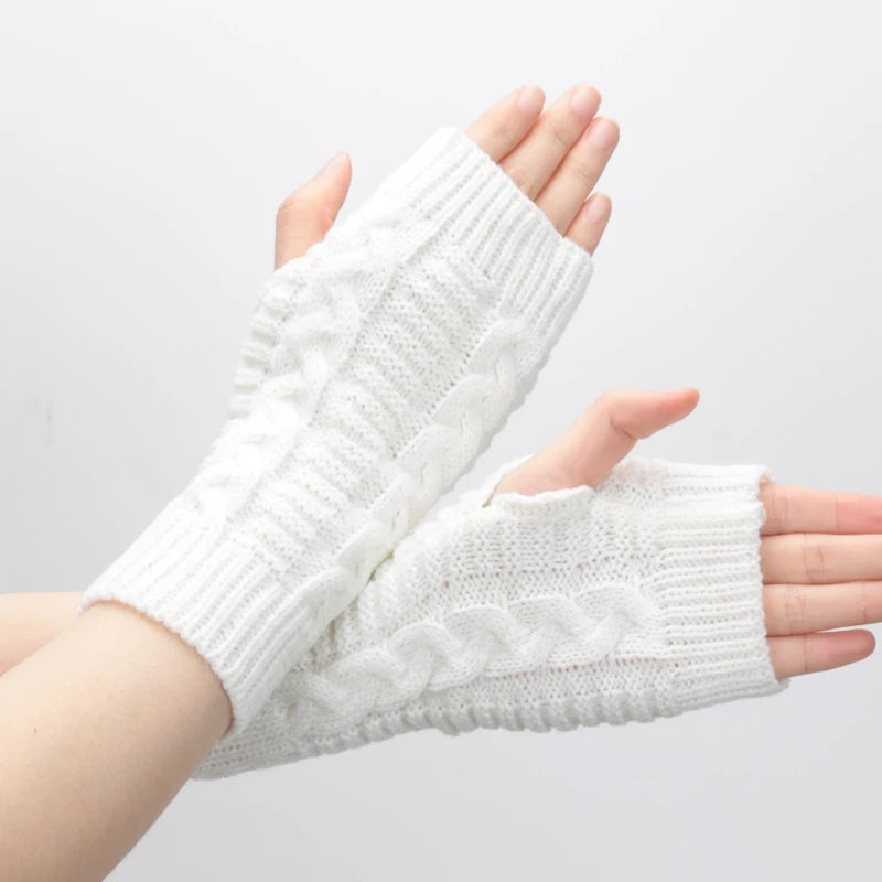 Women Hand Warmer Short Gloves Soft Knitting Mitten Femme Winter Comfortable Office Computer Black Work Fingerless Glove