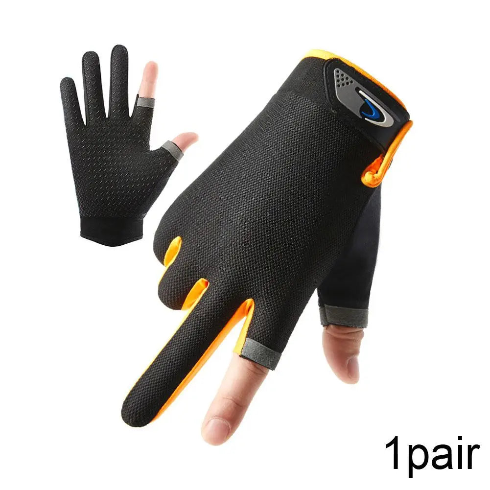 Men Fishing Gloves Women Two Finger Cut Male Touchscreen Angling Anti-Slip Sun-Proof Breathable Cycling Fitness Gloves
