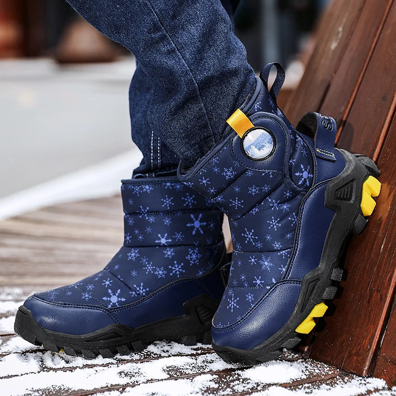 Children Boots for Girls Boys Shoes Winter PU Leather Waterproof Baby Boots Fashion Toddler Kids Shoes Warm Plushr Snow Boots