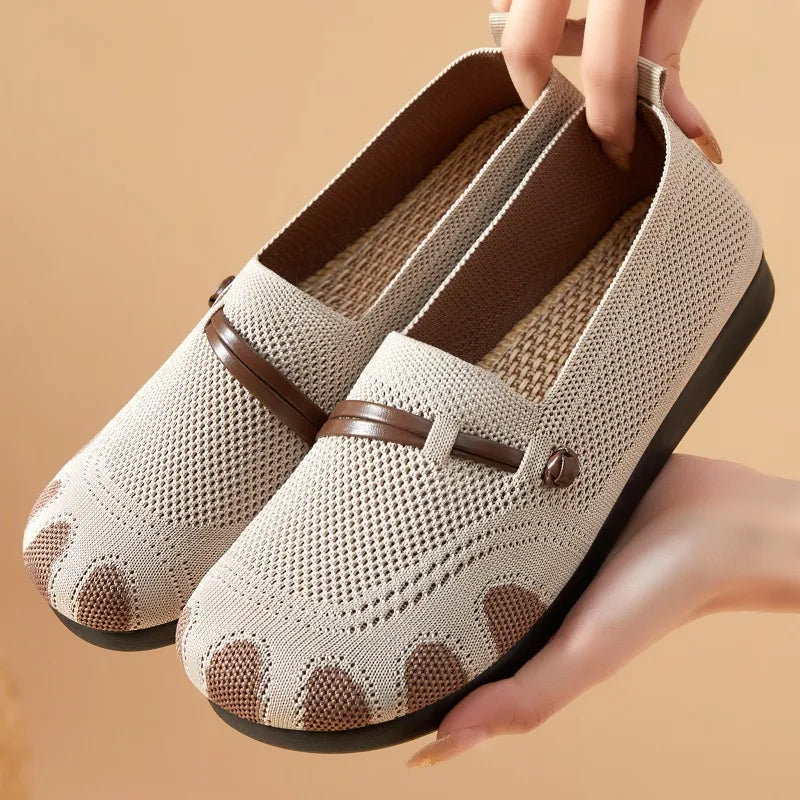 Women Knit Mesh Loafers Slip‑on Flat Shoes Breathable Lightweight Non‑slip Daily Casual Walking Footwear