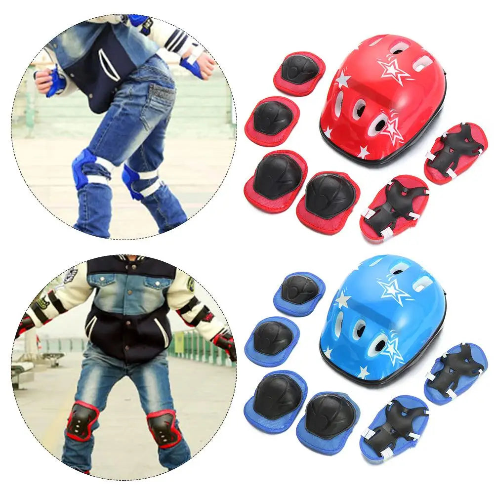 7Pcs/Set Blue Red Pink Bike Safety Boys Girls Kids Kids Protective Gear Sets For Skate Cycling Knee Elbow Pad Set Kid Helmet
