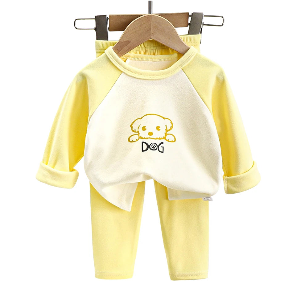Boys Girls Warm Lined Children Sleepwear Autumn Winter Soft Fleece Pajamas Set Kids Comfortable and Cozy Homewear Outfit Clothes