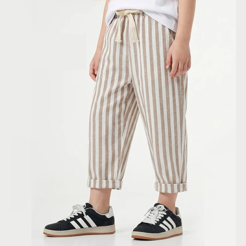 Kids Pants Toddler Striped Cotton Linen  Pants Loose Fit Casual Summer Trousers for Children