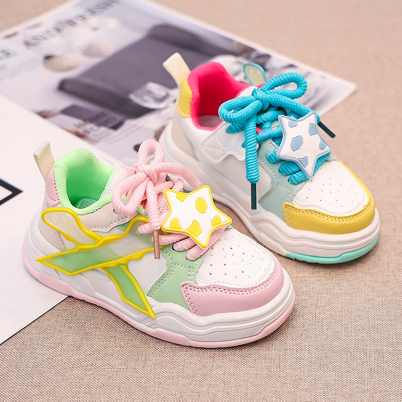 Kids Sneakers Versatile for Girls Tennis Shoes Fashion Causal 2024 New School Children Running Shoes with Cute Stars Non-slip