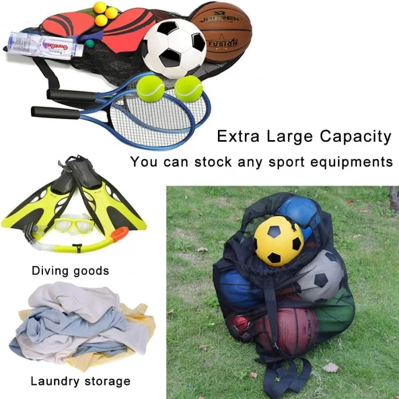 Heavy Duty Mesh Ball Bag Large Drawstring Sports Equipment Storage Bag With Shoulder Strap For Basketball Soccer Volleyball
