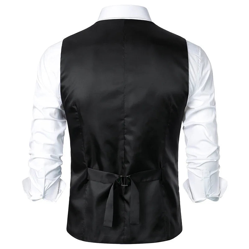 #4840 Black Gray Brown Split Joint Men's Vest Vertrical Striped Blazer Vest Double Breasted Waistcoat Slim Vintage Sleeveless