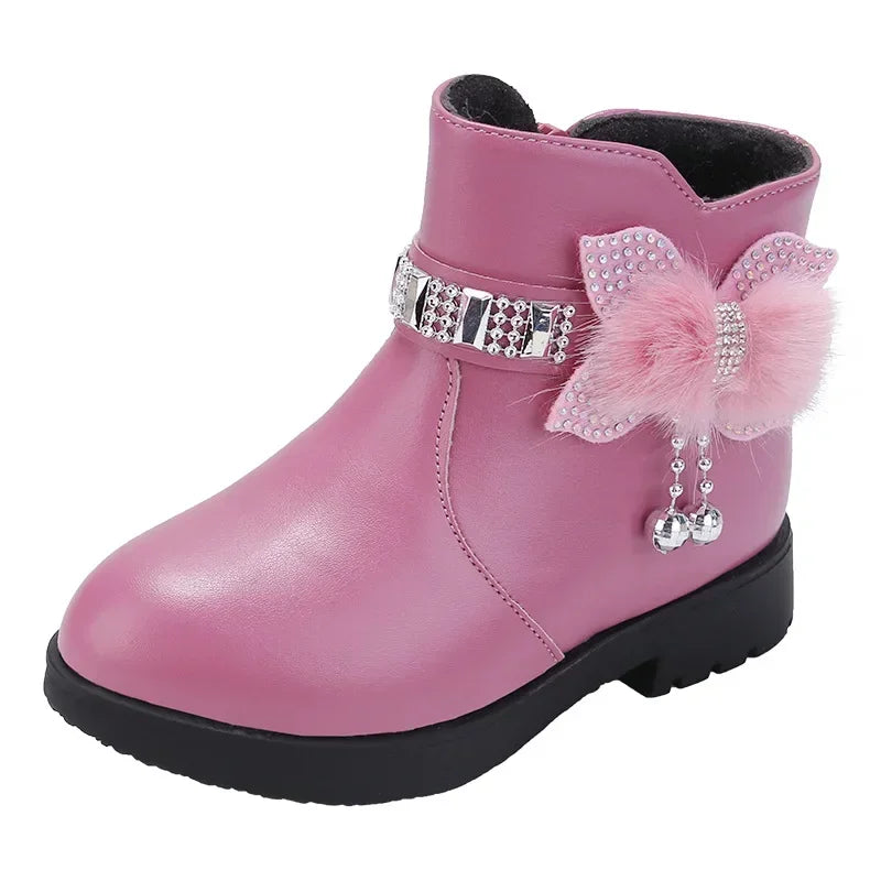 Kids Winter Solid Color Boots Girls Zipper Plush Warm Comfortable Boots Womens Fashion Soft Sole Simple Non-Slip Childrens Shoes