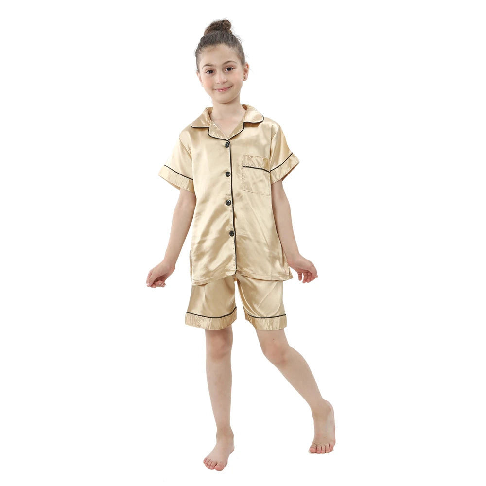 Christmas Pajamas for Boys Girls Red Green Gold Pijamas 2-13 Years Kids Sleepwear Children Satin Pyajams Toddler Silky Nightwear