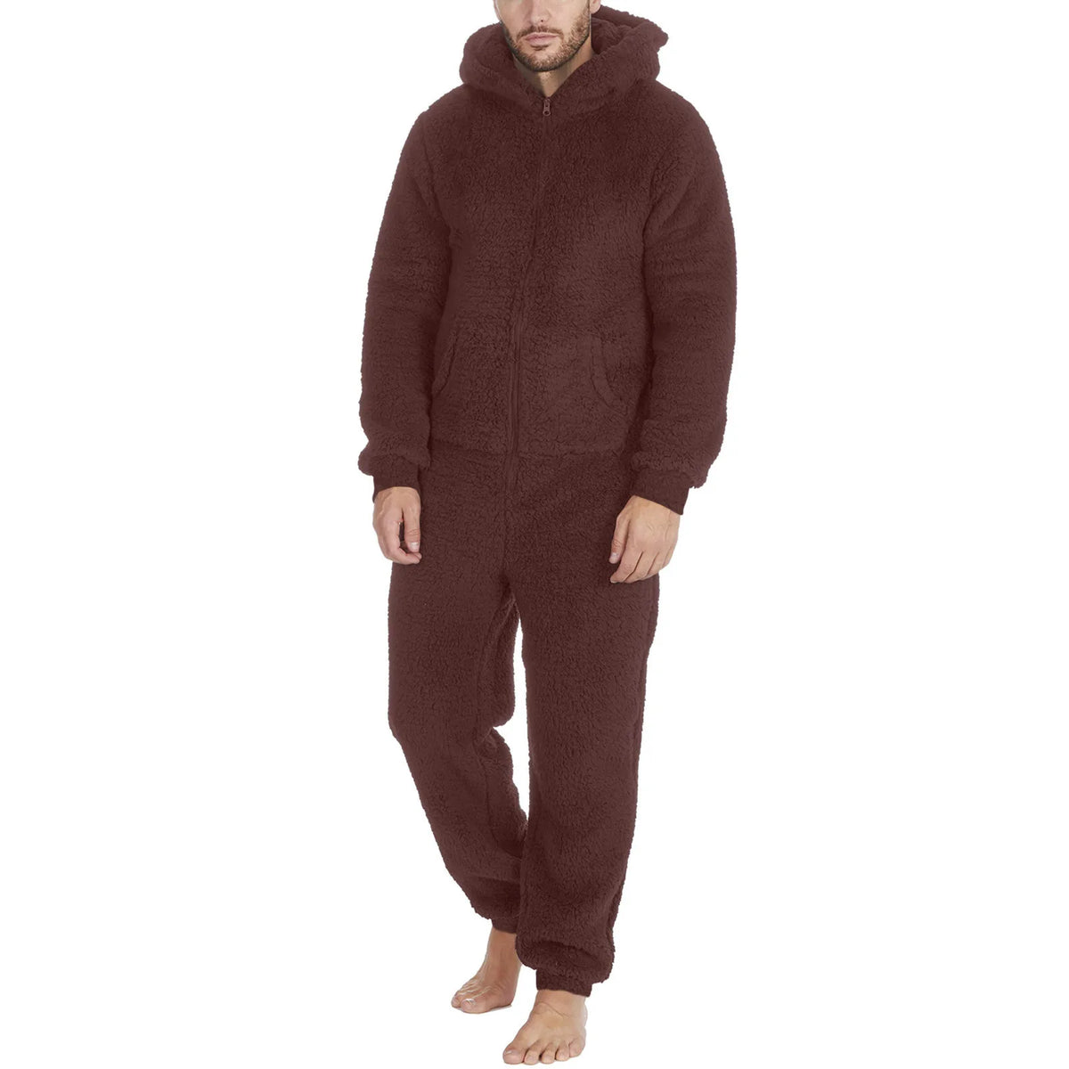 Winter Warm Men Plush Pajamas Big Size Coral Fleece Jumpsuit Hoodies Bodysuit Fleece Pajamas Daily Hooded Flannel Homewear