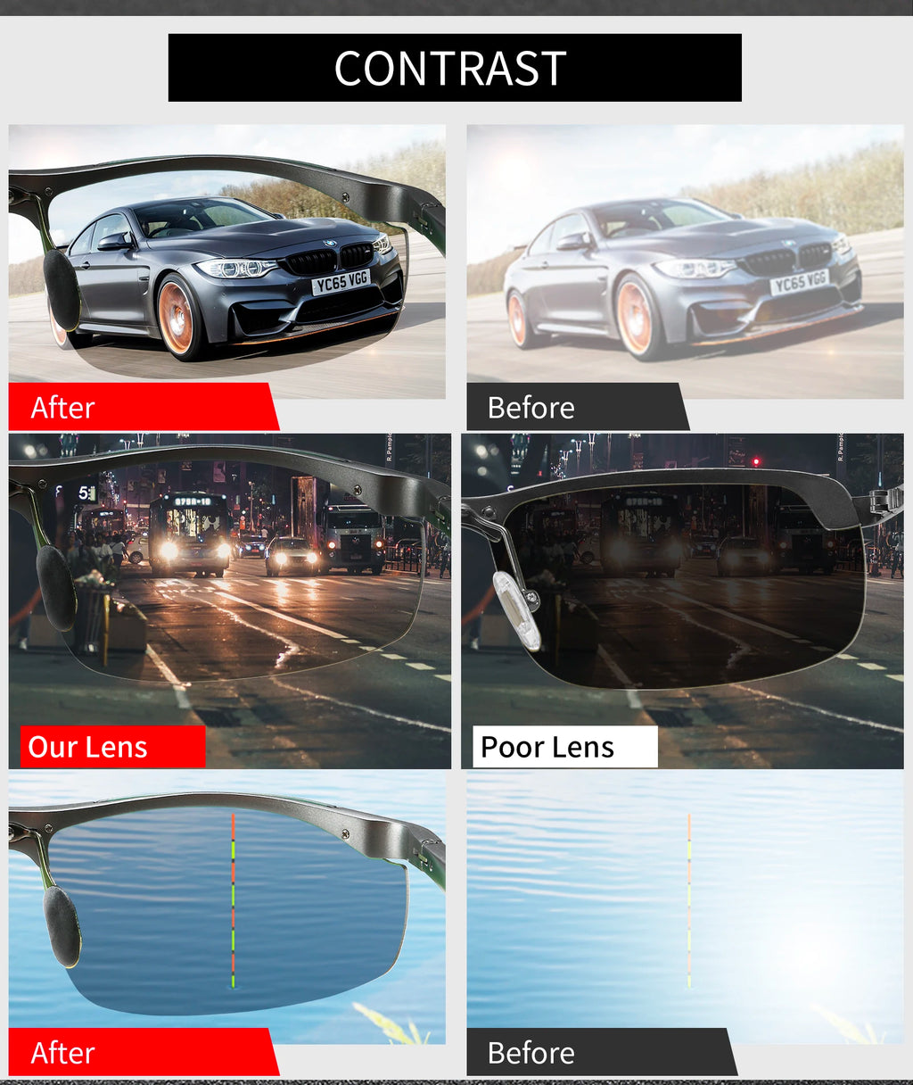 Sunglasses For Men Fashion Day Glasses For Night Vision Photochromic Outdoor Driving Rimless Male Polarized UV400 Lens VT2173