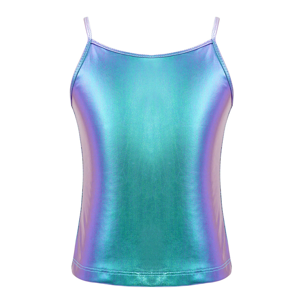 Kid Girl Sparkly Sequin Camisole Hip Hop Jazz Dance Tank Tops Spaghetti Straps Workout Gymnastics Vest Shirt Performance Costume