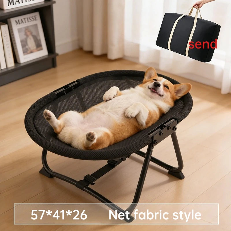 Foldable Elevated Pet Bed Breathable Linen Mesh Raised Cat Dog Sleeping Indoor Small Puppy Kitten Rest Sofa with Storage Bag