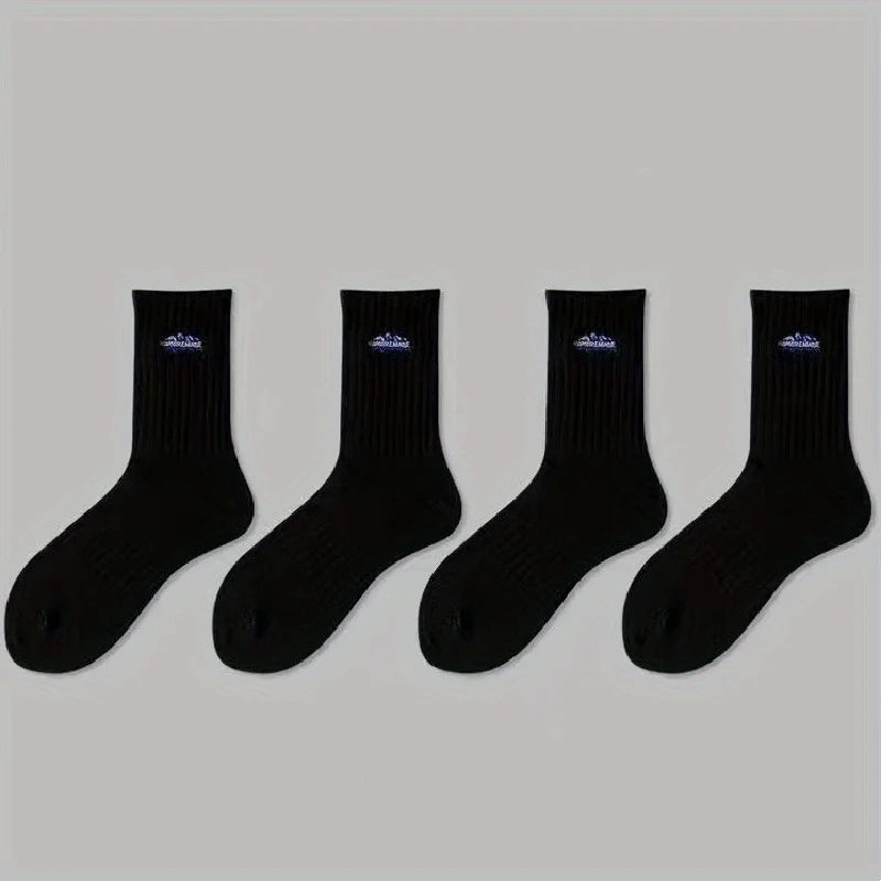 4 pairs of unisex socks with oil painting pattern  thin breathable and versatile casual mid length socks