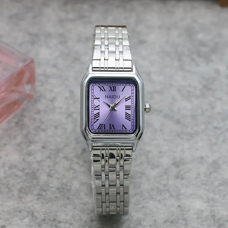 Women Quartz Watch Luxury Fashion Square Sliver Case Band Roman Numerals Dial Female Watches Niche New Ladies Dress Wristwatch