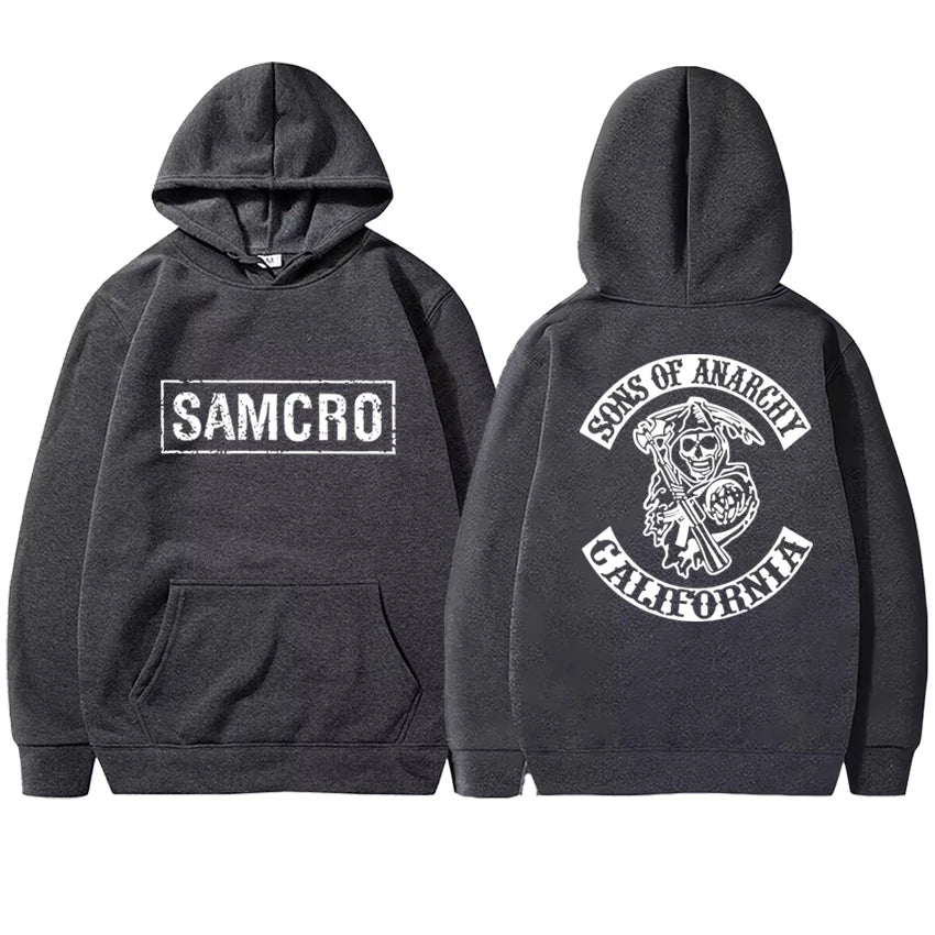 Harajuku punk Double Sided  printed Sons of Anarchy SAMCRO Hoodies Men women Casual hip hop streetwear Unisex Fleece Sweatshirt
