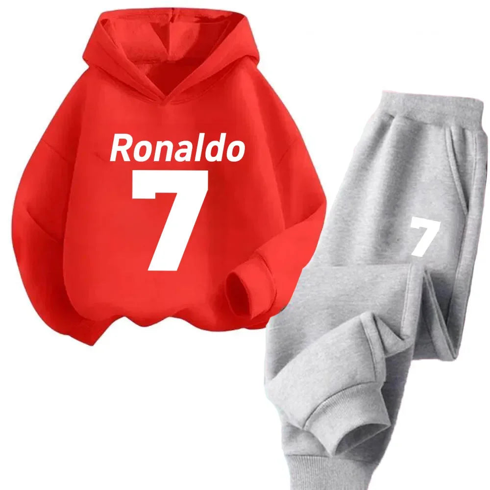 Ronaldo Kids' Sportswear Set: Minimalist Print Hoodie and Pants – A Christmas Gift for Boys and Girls