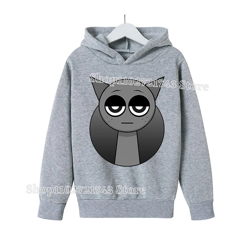 Sprunki Thick Hoodie for Children Anime Cartoon Fashion Sweatshirt Boys Girls Autumn Winter Hip Hop Hooded Hoodies Kids Clothes
