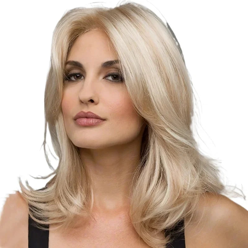 Women's Blonde Medium Synthetic Wig Cover, Straight Hair, Suitable for Everyday Dress Wig Accessories