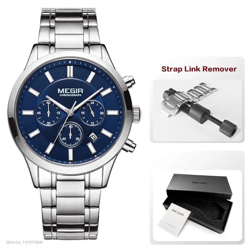 MEGIR Watches for Men 2021 New Chronograph Quartz Watch Luxury Stainless Steel Wristwatch Man Relogios Masculino часы мужские
