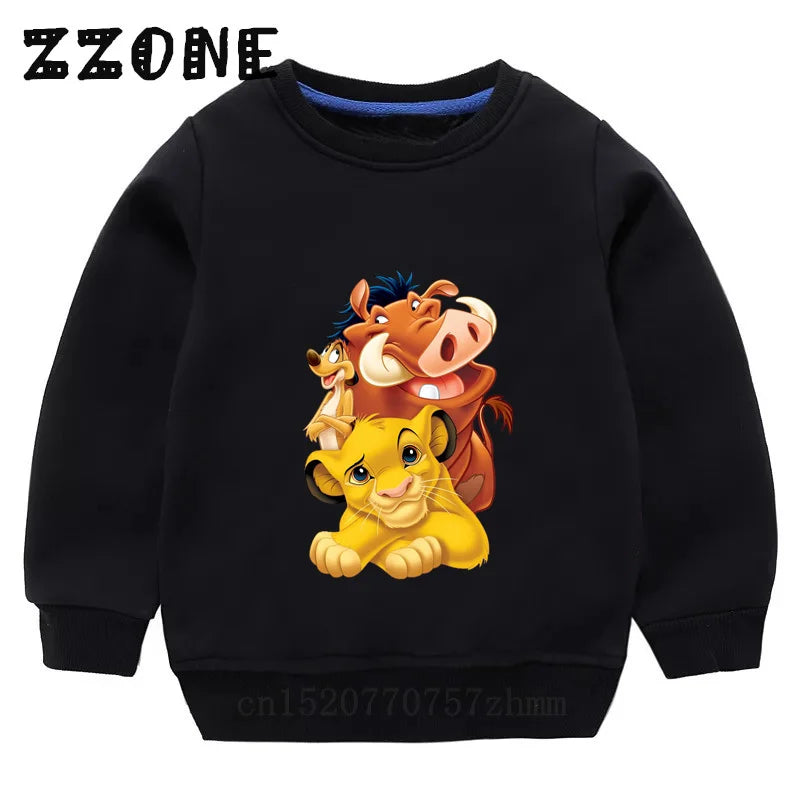 Kids Sweatshirts The Lion King Cute Simba Print Cartoon Children Hoodies Autumn Baby Pullover Outwear Tops Girls Boys Clothes