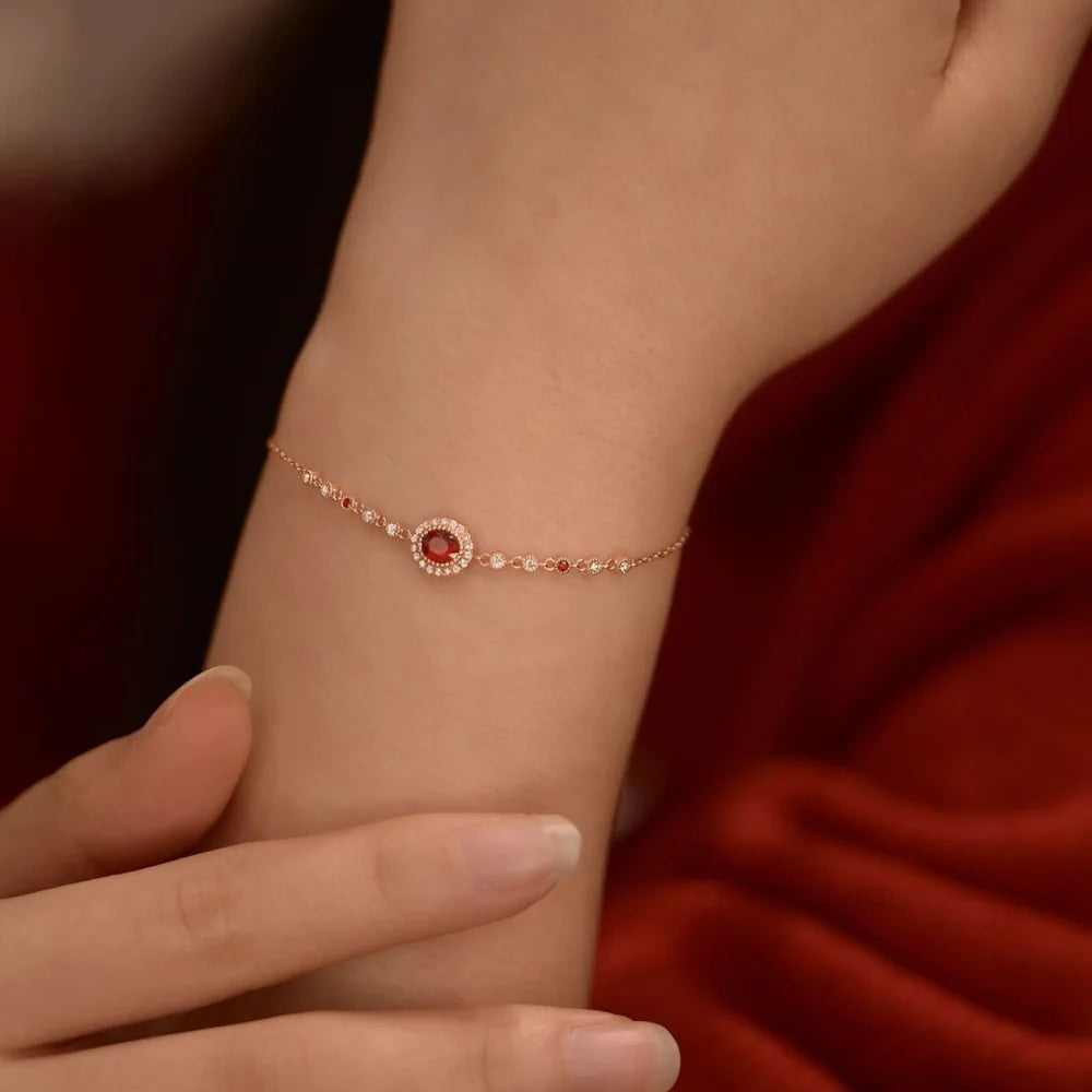 Romantic Ruby Bracelets for Women Fashion Light Luxury Diamonds Inlaid Retro High End Rose Golden Bracelet Chain Jewelry Gift