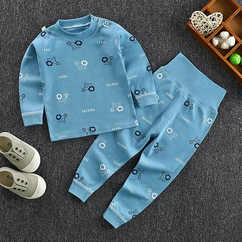 Spring Autumn Children Pajamas Set High Waist Cotton Kids Long Johns Sets Boys Girls Cotton Underwear Set for 1-6 Years Old