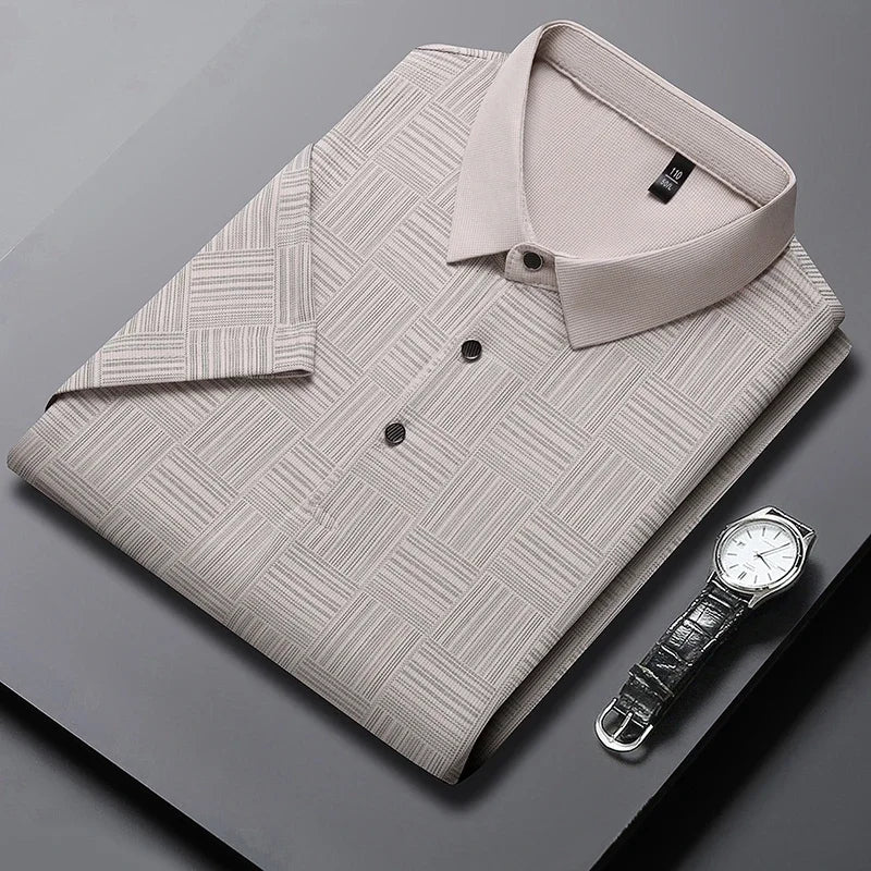 2026 Men's New Printed Business Casual Short sleeved POLO Shirt Fashion Short sleeved Comfortable and Breathable Top